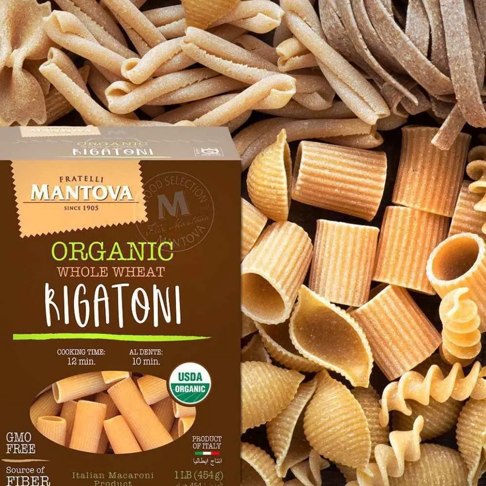 Mantova Organic Whole Wheat Rigatoni Pasta, 1 lb.