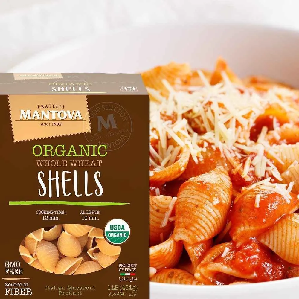 Mantova Organic Whole Wheat Shells Pasta, 1 lb.