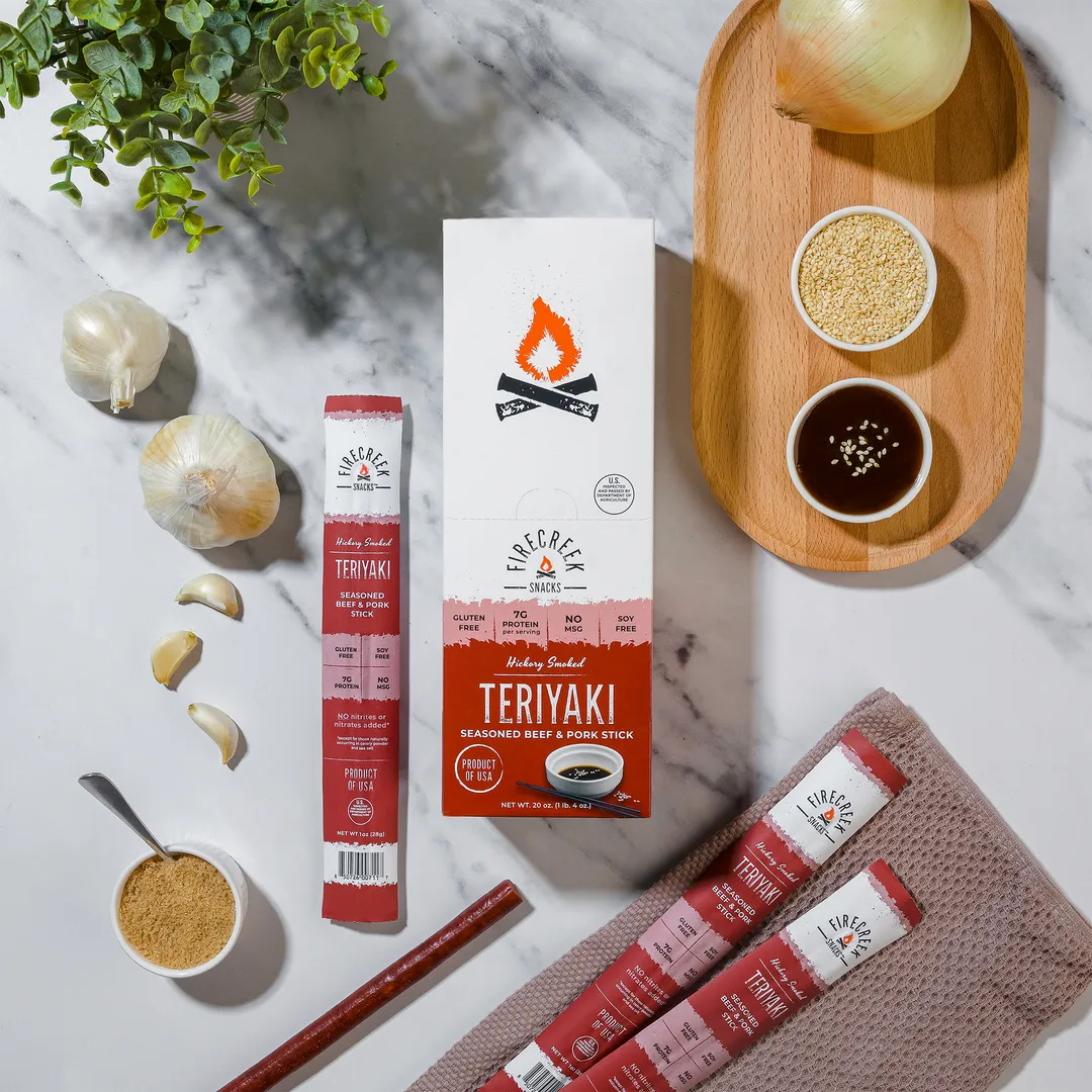 FireCreek Snacks Teriyaki Beef and Pork Meat Sticks, High Protein, Low Carb, Gluten Free (Box of 20 - 1oz Ea.)
