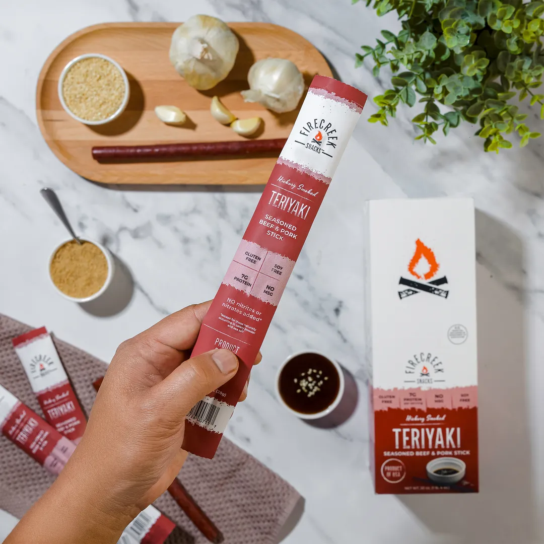 FireCreek Snacks Teriyaki Beef and Pork Meat Sticks, High Protein, Low Carb, Gluten Free (Box of 20 - 1oz Ea.)
