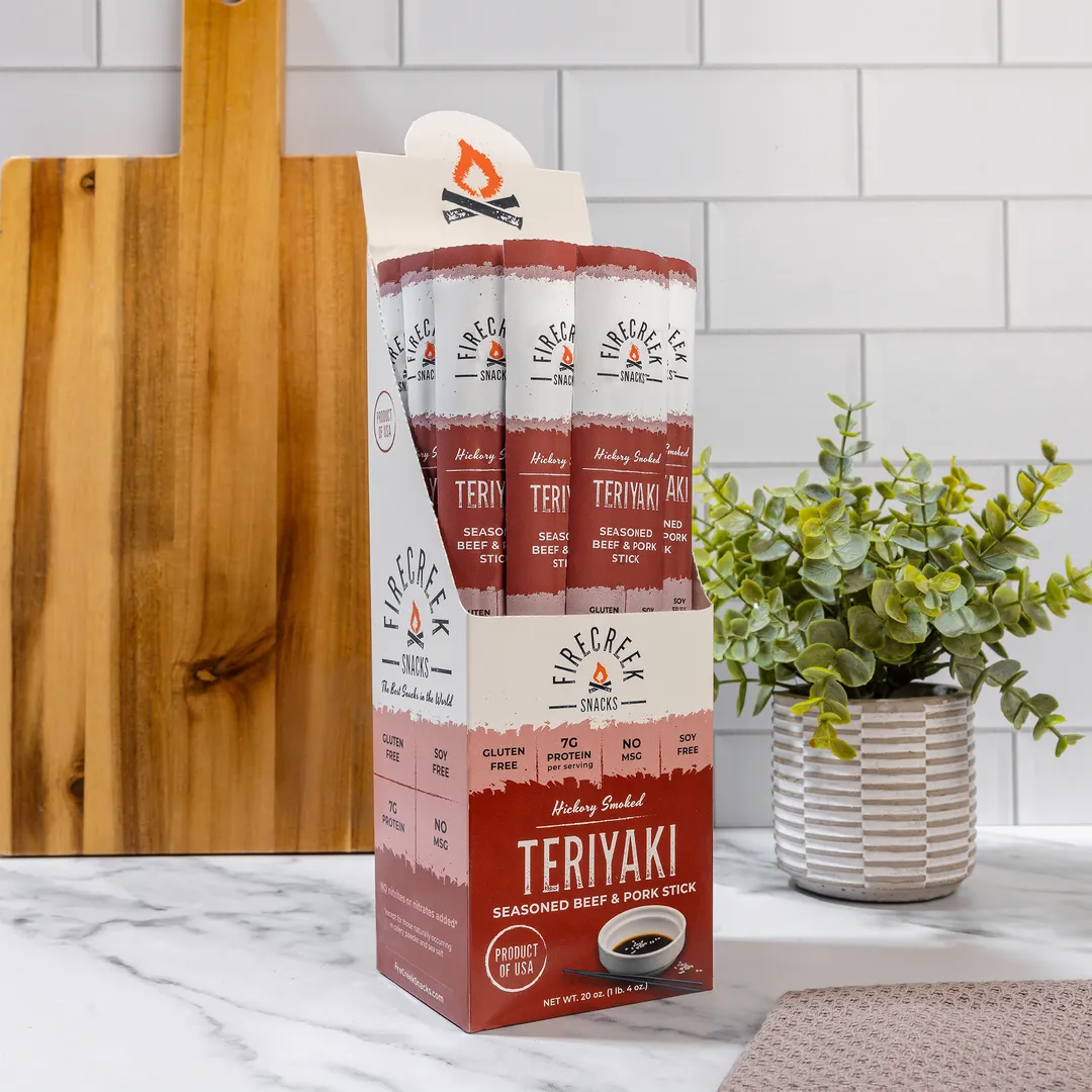 FireCreek Snacks Teriyaki Beef and Pork Meat Sticks, High Protein, Low Carb, Gluten Free (Box of 20 - 1oz Ea.)