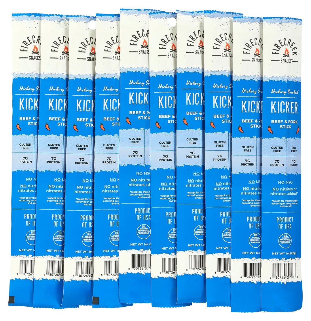 FireCreek Snacks Kicker Spicy Meat Sticks, High Protein Low Sugar, Gluten Free, Beef Meat Stick (Box of 20 - 1oz Ea)