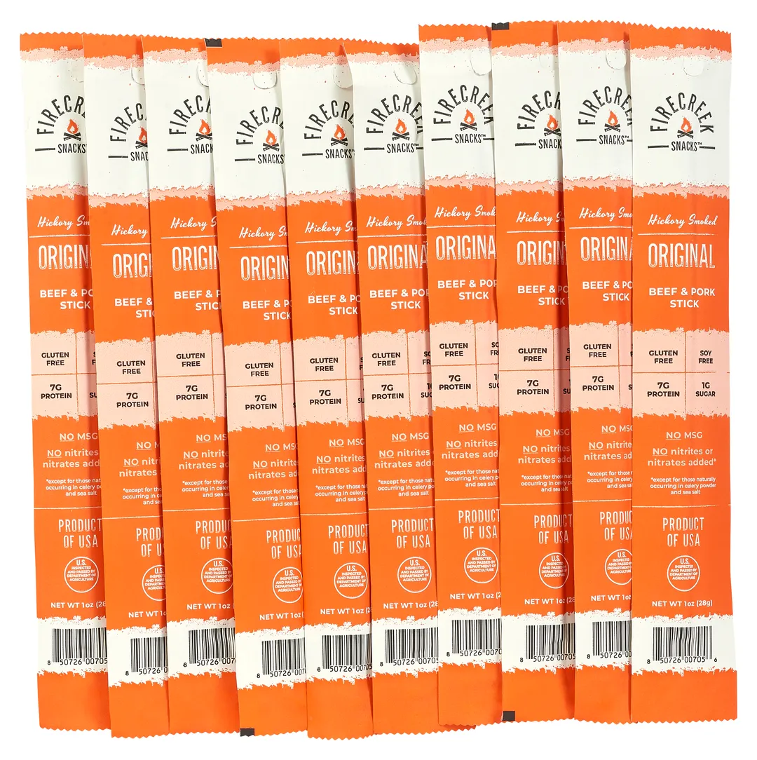 FireCreek Snacks Original Smoked Beef and Pork Meat Sticks, Gluten Free, High Protein Snack (Box of 20 - 1oz Ea)