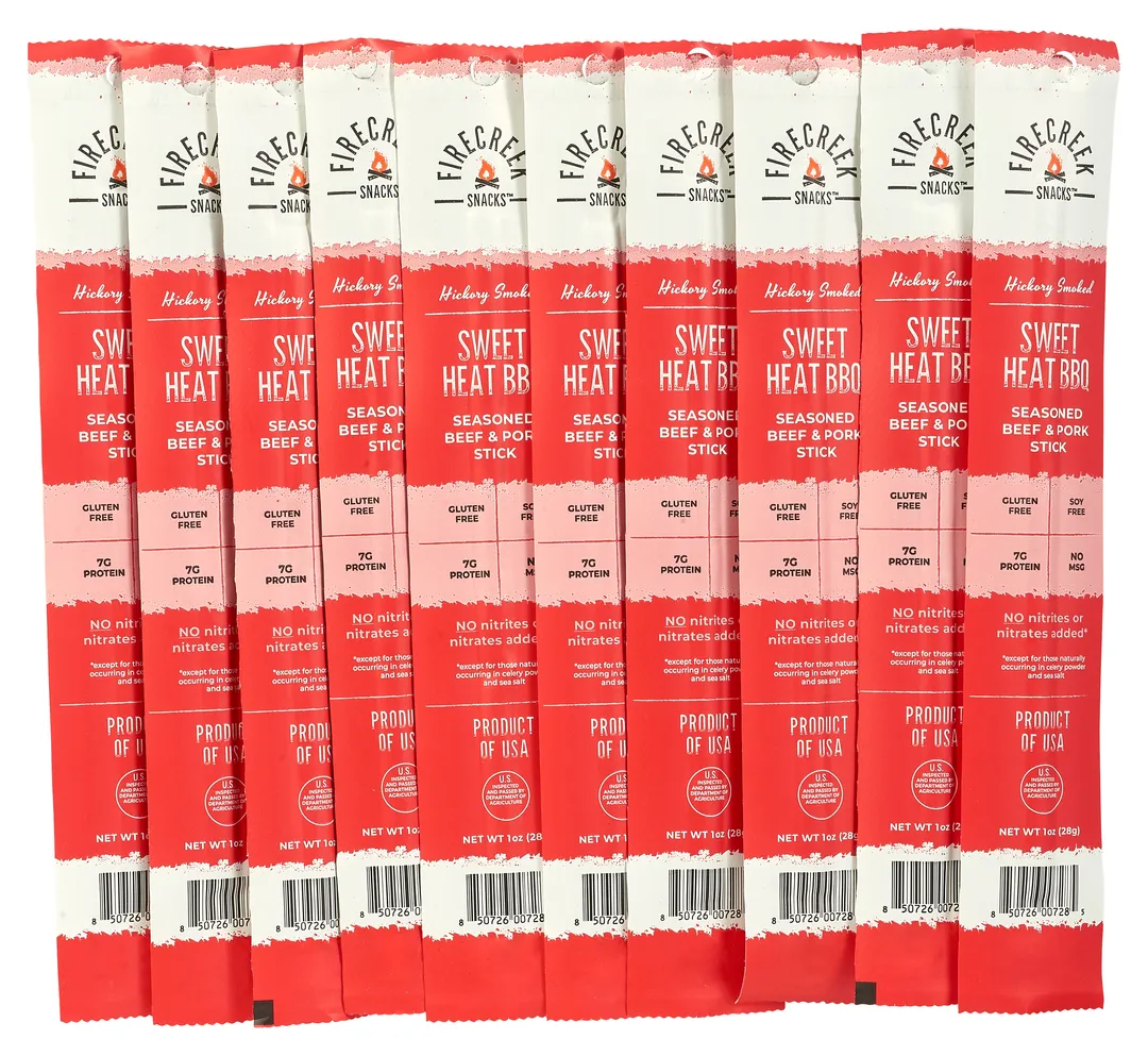 FireCreek Snacks Sweet Heat BBQ Sticks, High Protein Meat Stick Snack, Gluten Free (Box of 20 - 1oz Ea)