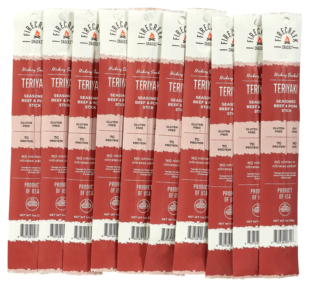 FireCreek Snacks Teriyaki Beef and Pork Meat Sticks, High Protein, Low Carb, Gluten Free (Box of 20 - 1oz Ea.)