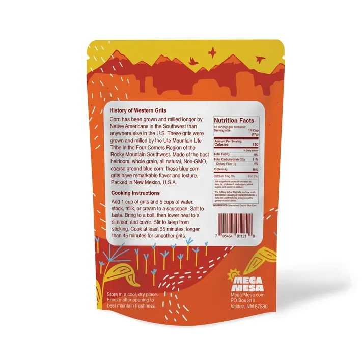Western Blue Corn Grits, Coarse Ground, Heirloom, 1.5 lb Bag