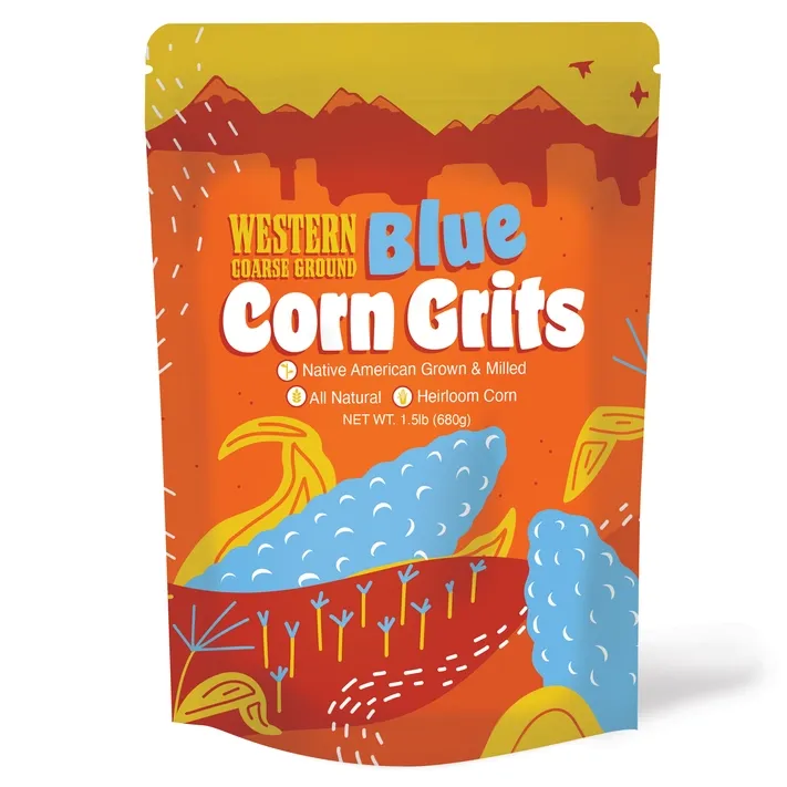 Western Blue Corn Grits, Coarse Ground, Heirloom, 1.5 lb Bag