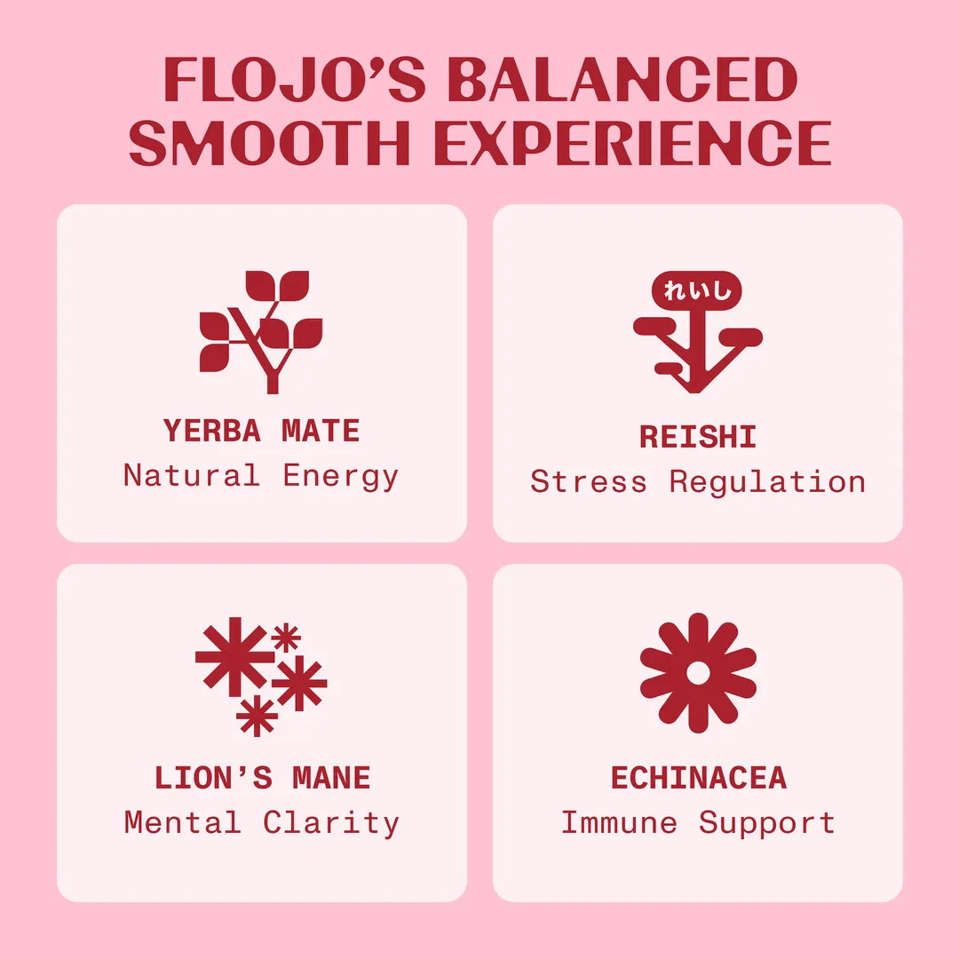 FLOJO Sparkling Energy Peach Lychee (12 cans) Yerba Mate, Reishi, Lion's Mane