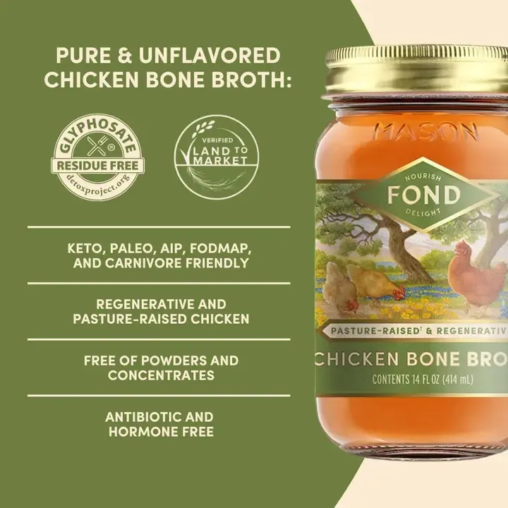 Regenerative Pasture-Raised Chicken Bone Broth - Pure & Unflavored - 4 Jars
