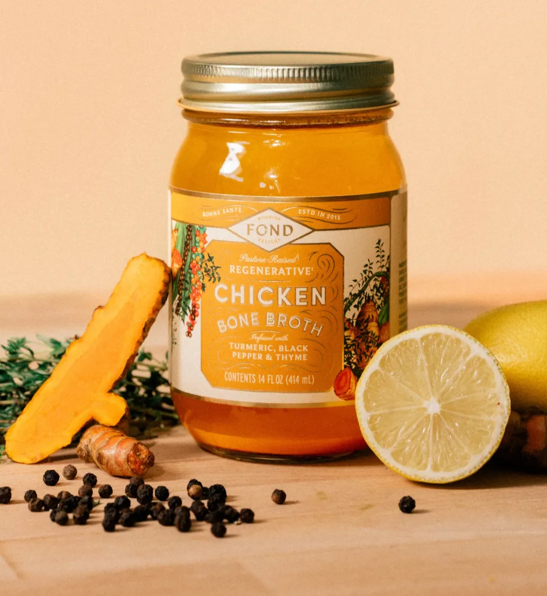 Regenerative Chicken Bone Broth - Turmeric & Black Pepper - 4 Jars