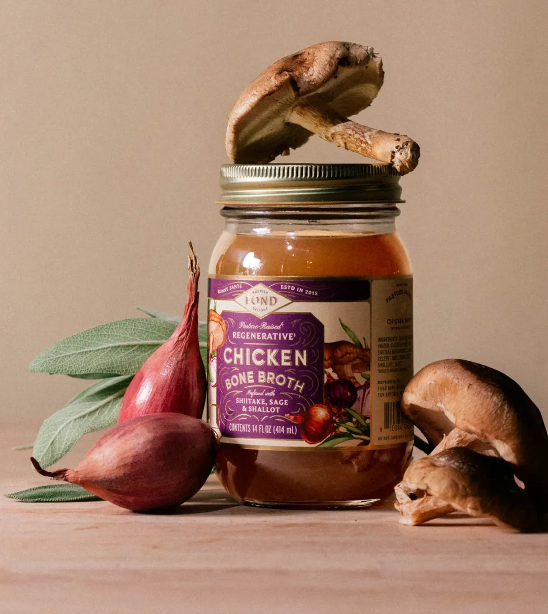 Regenerative Chicken Bone Broth - Shiitake & Sage - 4 Jars