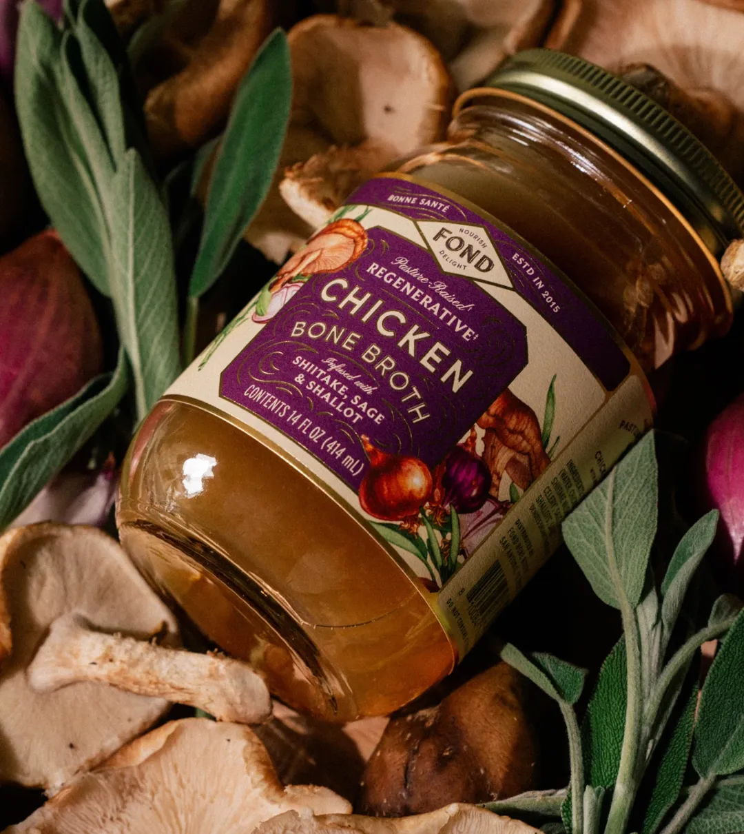 Regenerative Chicken Bone Broth - Shiitake & Sage - 4 Jars