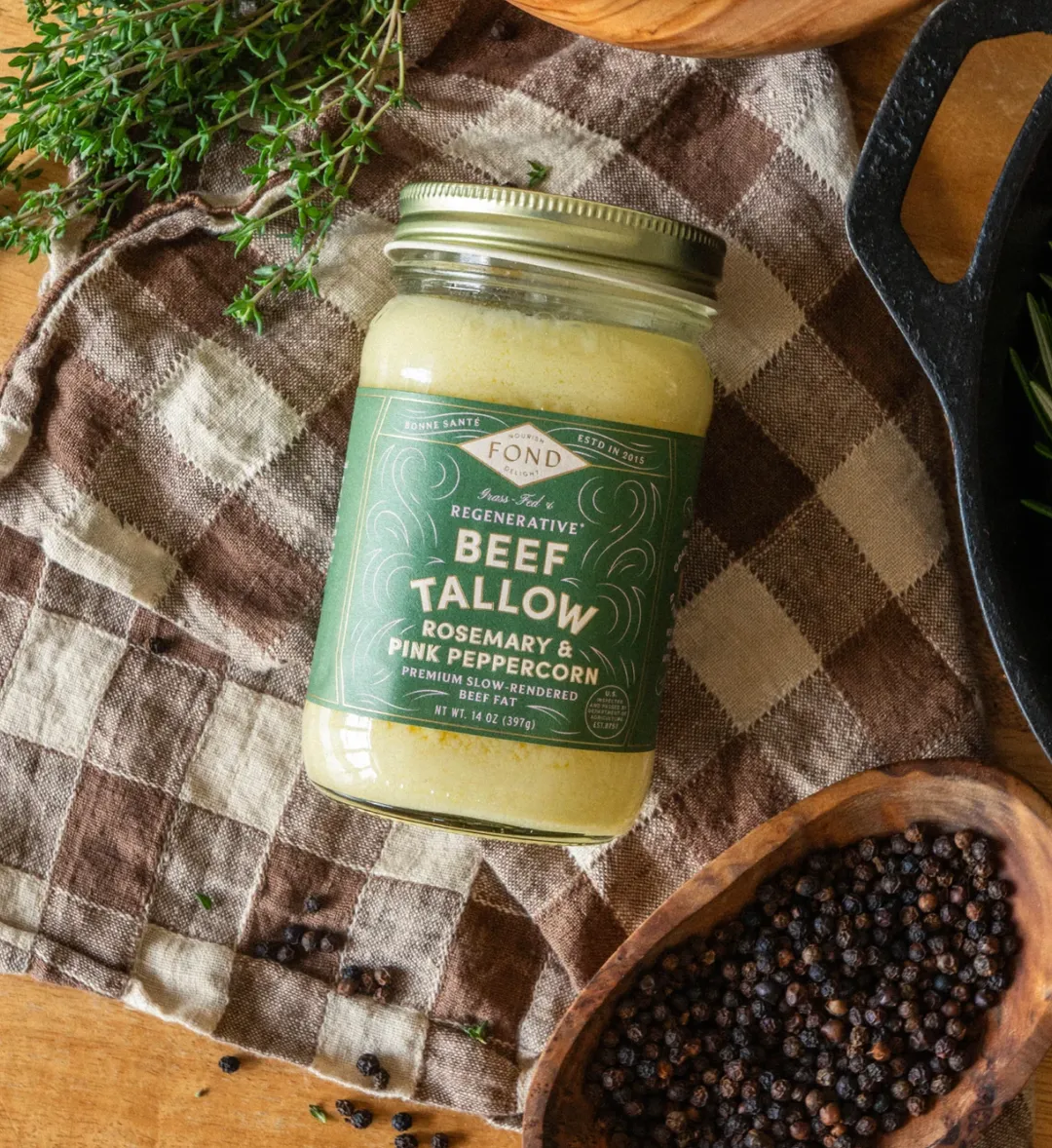 Regenerative Beef Tallow - Rosemary & Pink Peppercorn - 4 Jars