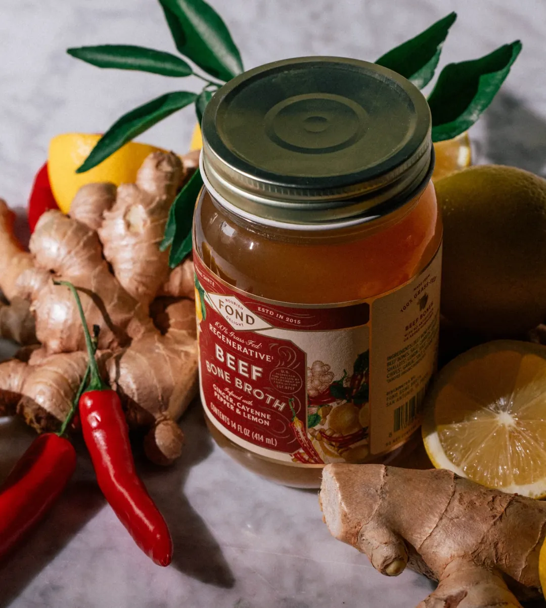 Regenerative Beef Bone Broth - Ginger & Cayenne - 4 Jars