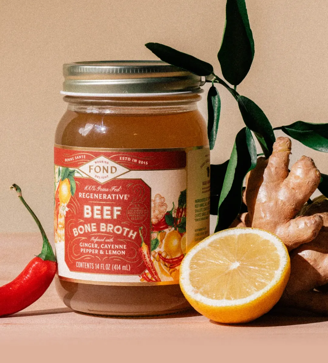 Regenerative Beef Bone Broth - Ginger & Cayenne - 4 Jars