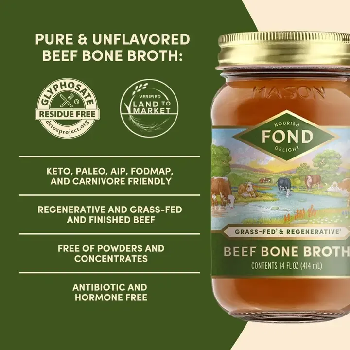 Regenerative Grass-Fed Beef Bone Broth - Pure & Unflavored - 4 Jars