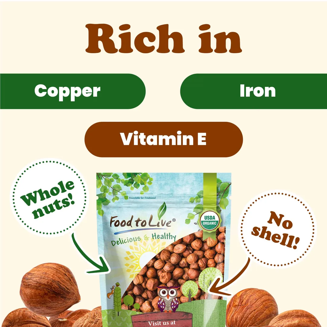 Organic Hazelnuts – Non-GMO, Whole, Unsalted, Kosher, Bulk