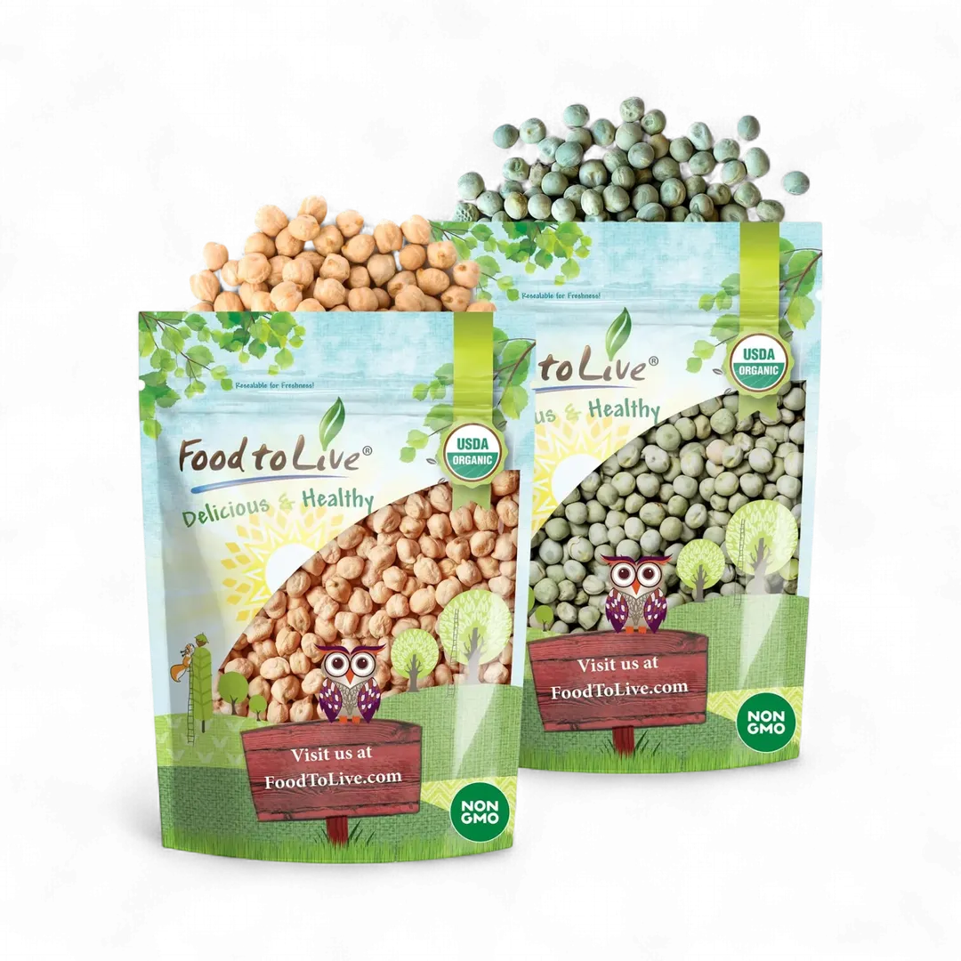 Organic Pulses Bundle, 2 Pack - Organic Chickpeas (5 LB), Organic Whole Green Peas (5 LB) - by Food To Live