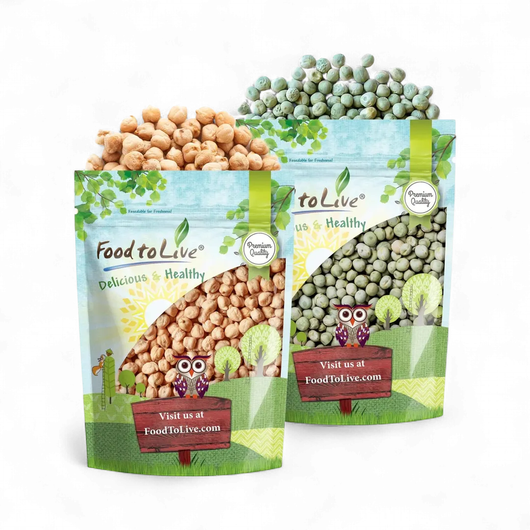 Premium Pulses Bundle, 2 Pack - Chickpeas (5 LB), Whole Green Peas (5 LB) - by Food To Live