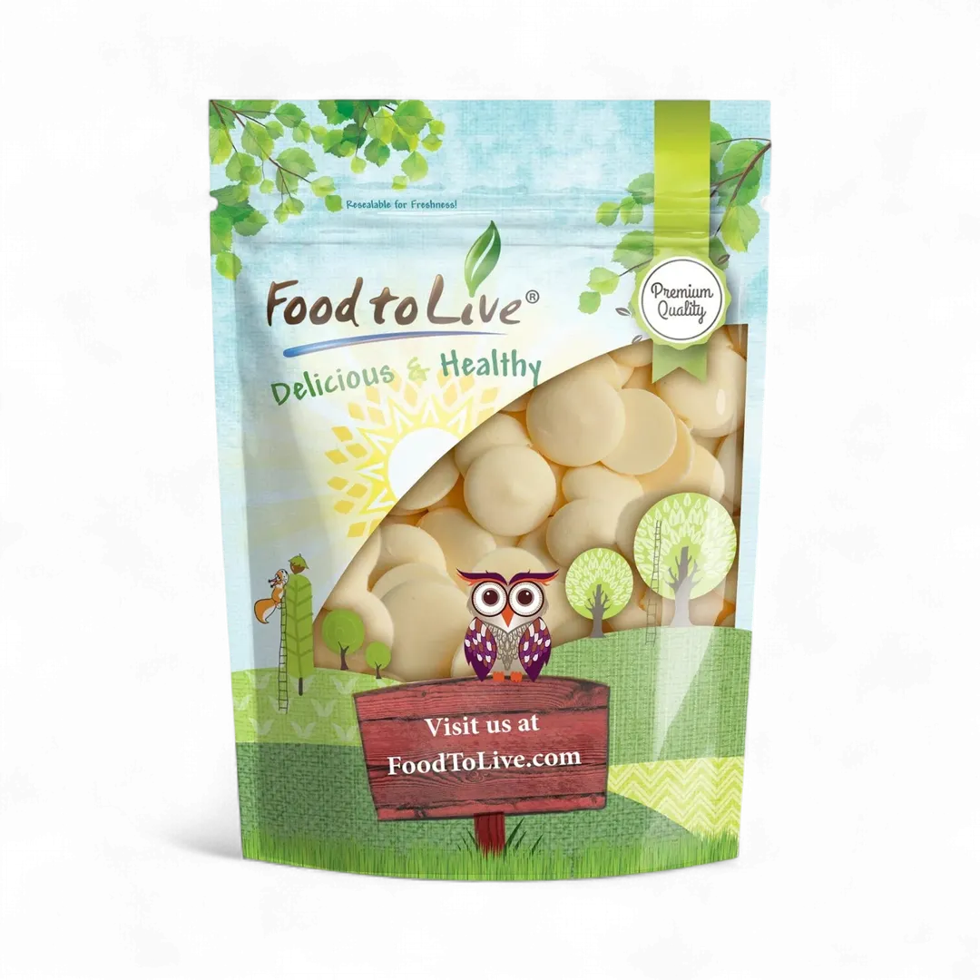 Raw Cacao Butter Wafers – Pure, Cold-Pressed, Unfiltered, Unrefined, Non-Deodorized, Kosher, Keto, Vegan, Sirtfood, Bulk. Great for Cooking, Baking, Hot White Chocolate