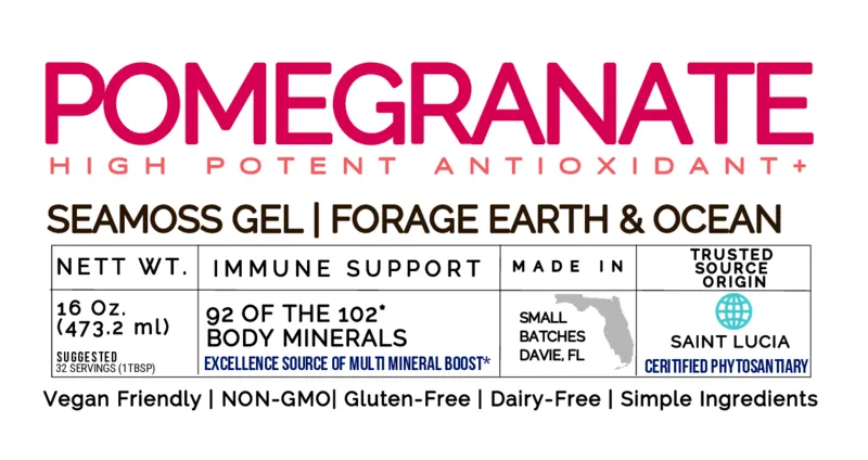 Organic Pomegranate Sea Moss Gel - Wildcrafted 92 Mineral Superfood