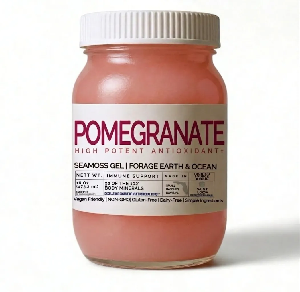 Organic Pomegranate Sea Moss Gel - Wildcrafted 92 Mineral Superfood