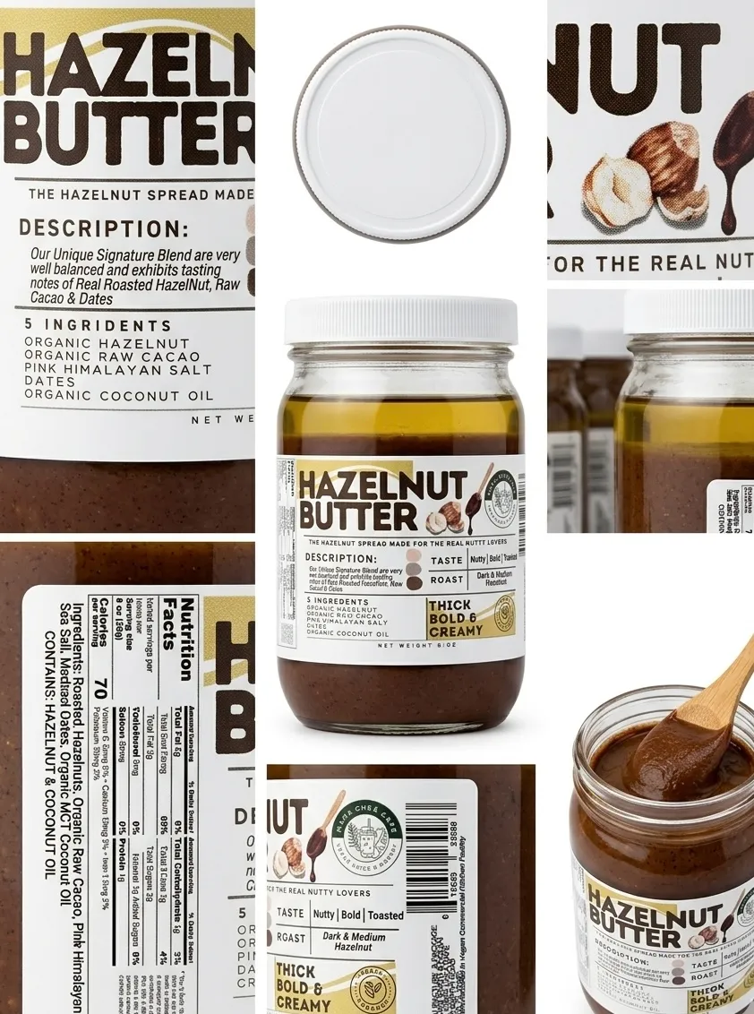 Hazelnut Butter | Raw Organic Cacao & Medjool Dates 8 oz– Plant Based & Gluten-Free- No processed sugar