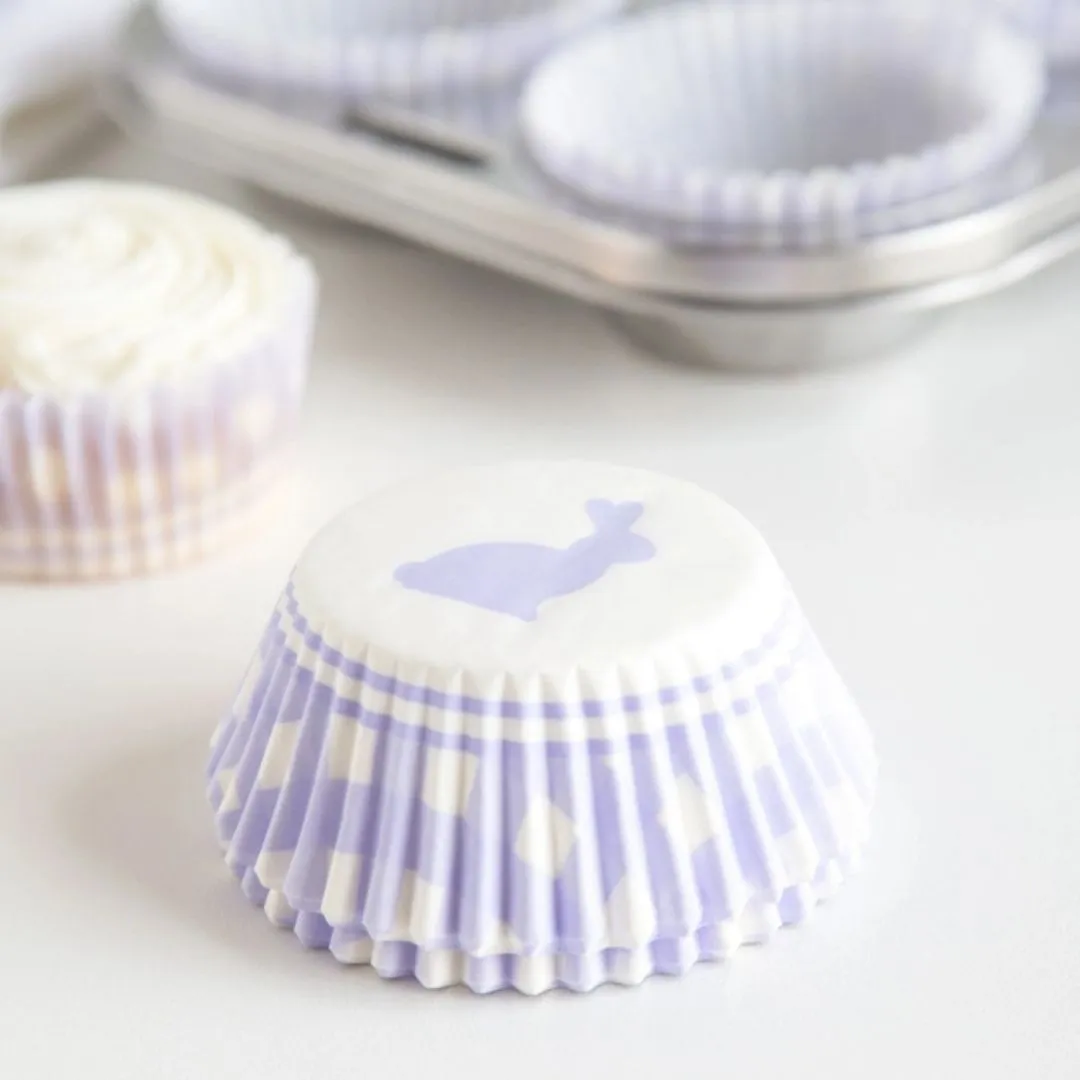 Fox Run Purple Gingham Bunny Bake Cups, 50 Count