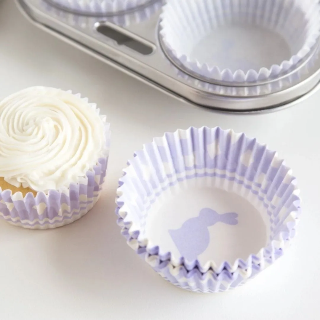 Fox Run Purple Gingham Bunny Bake Cups, 50 Count