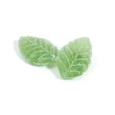 Kubli · Verbena hard candies, leaf-shaped, glass jar