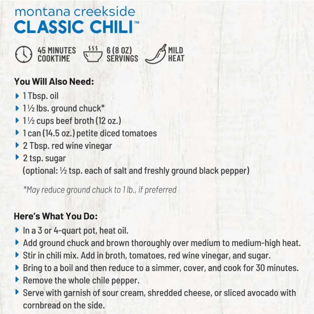 Montana Creekside Classic Chili Mix