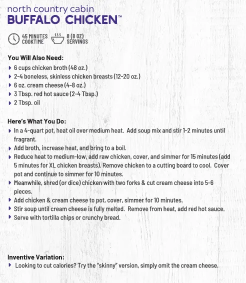 North Country Cabin Buffalo Chicken Soup Mix