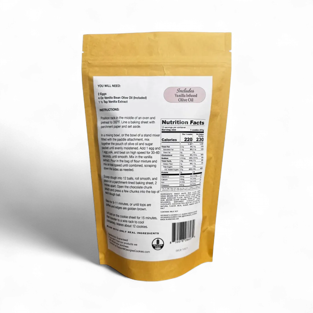Gluten Free Olive Oil Chocolate Chunk Scratch Cookie Mix with Olive Oil