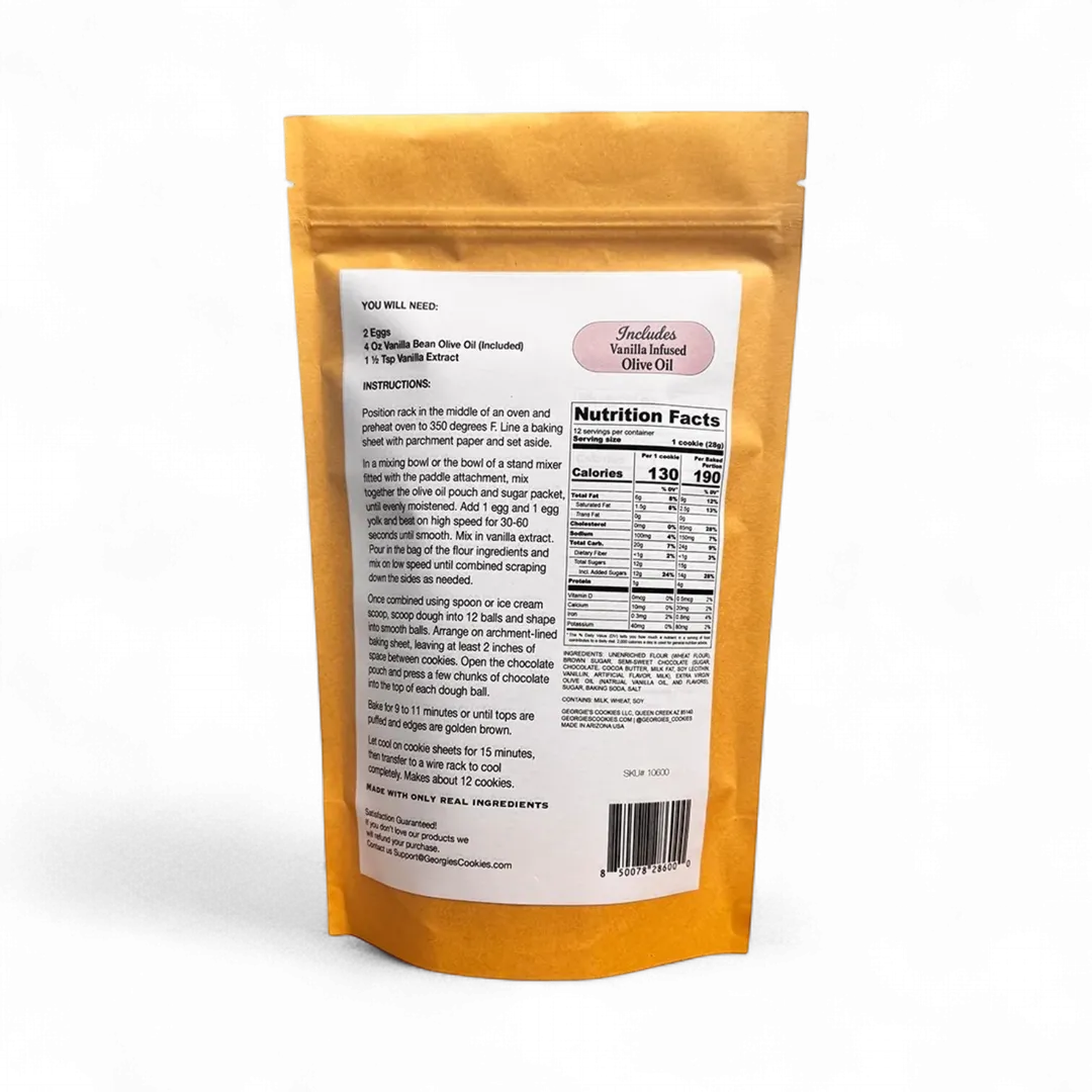 Vanilla Olive Oil Chocolate Chunk Scratch Cookie Mix with Olive Oil included