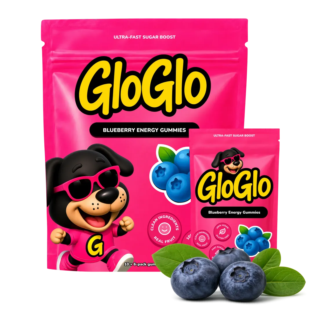 GloGlo Pure Dextrose Energy Chews | Glucose Gummies for Running, Cycling, Endurance & Diabetics | Raspberry / Blueberry / Passion fruit Flavor | Vegan | Gluten and Caffeine Free | 60-Gummy Bags variant