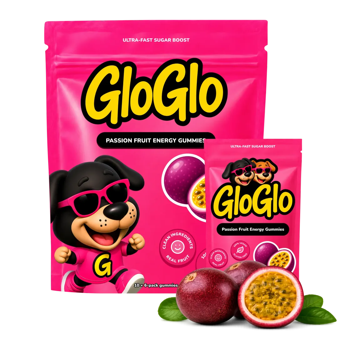 GloGlo Pure Dextrose Energy Chews | Glucose Gummies for Running, Cycling, Endurance & Diabetics | Raspberry / Blueberry / Passion fruit Flavor | Vegan | Gluten and Caffeine Free | 60-Gummy Bags variant