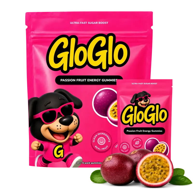 GloGlo Pure Dextrose Energy Chews | Glucose Gummies for Running, Cycling, Endurance & Diabetics | Raspberry / Blueberry / Passion fruit Flavor | Vegan | Gluten and Caffeine Free | 60-Gummy Bags variant