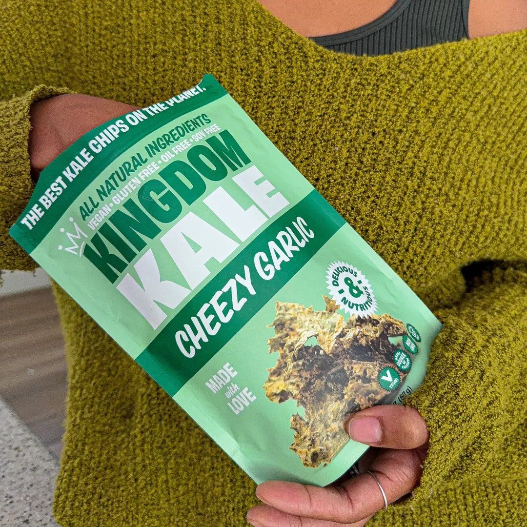 Cheesy Garlic Kale Chips - Vegan, Gluten-Free, Non-GMO