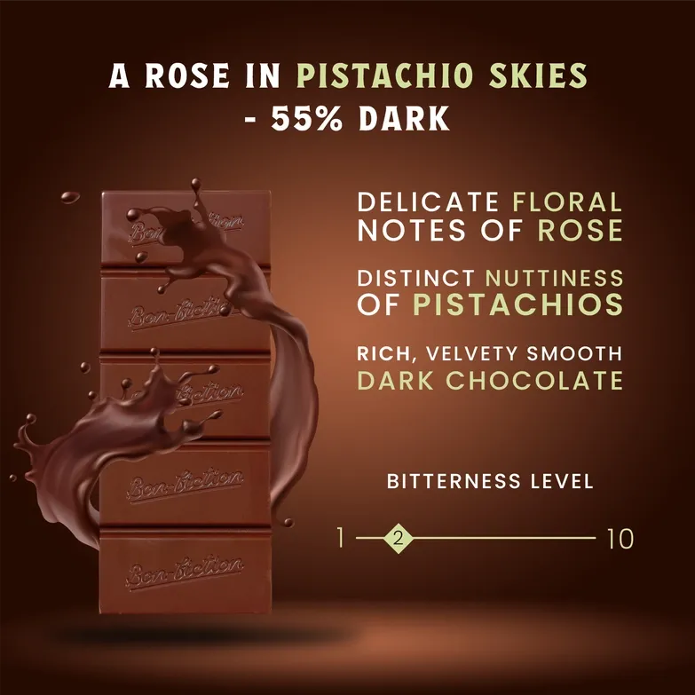 A Rose in Pistachio Skies - 55% Dark Rose Pistachio Chocolate