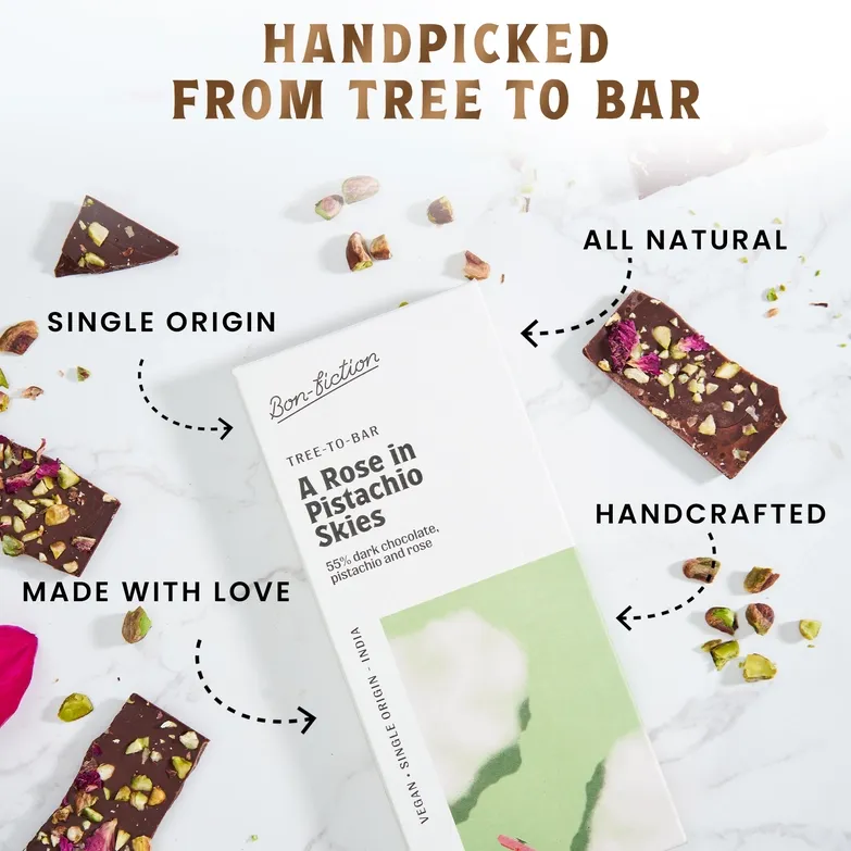 A Rose in Pistachio Skies - 55% Dark Rose Pistachio Chocolate