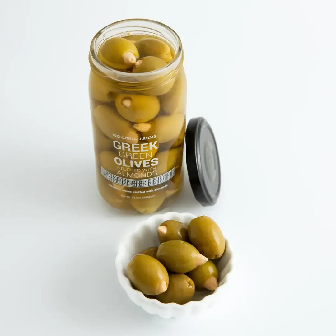 Almond Stuffed Greek Olives, Hellenic Farms 12.3 oz