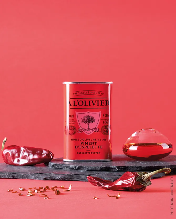 Espelette Pepper Aromatic Olive Oil, A L'Olivier 250ml tin