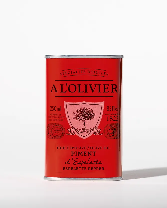 Espelette Pepper Aromatic Olive Oil, A L'Olivier 250ml tin