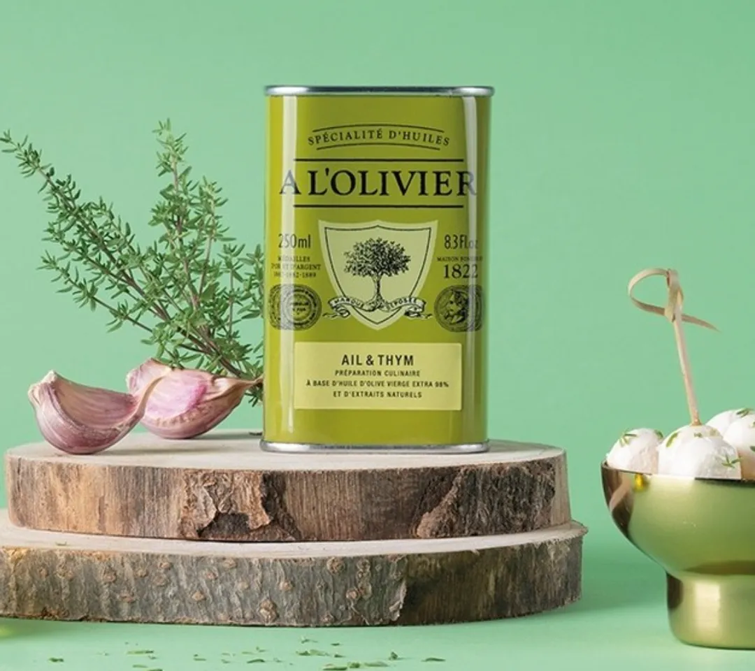 Garlic & Thyme Aromatic Olive Oil, A L'Olivier 250ml tin