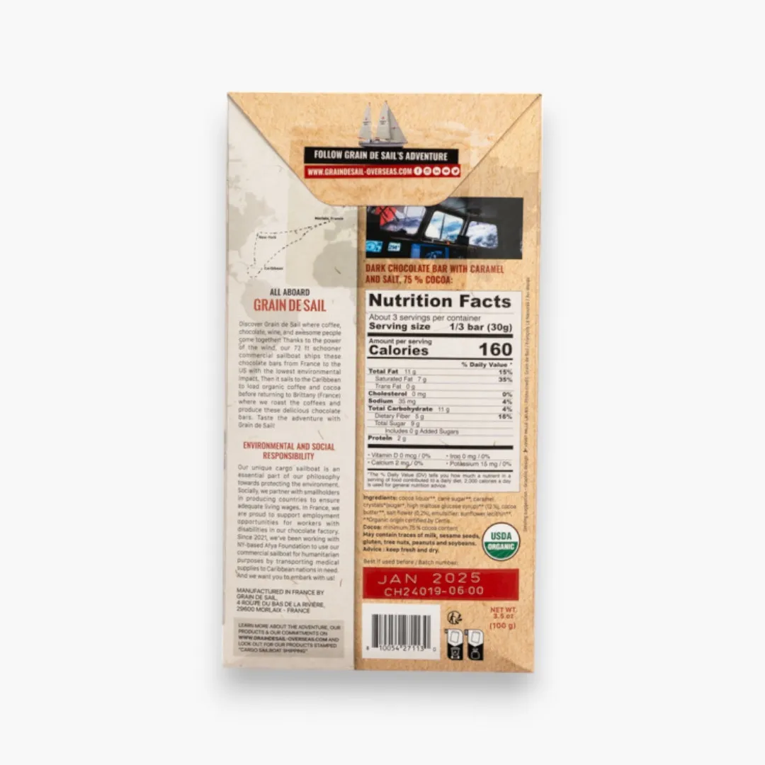 Dark Chocolate 75% of Cocoa, Caramel and Sea Salt