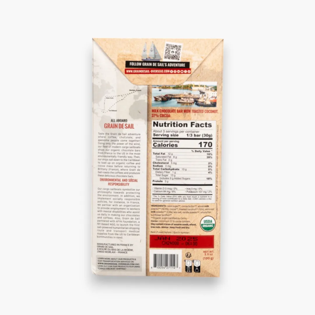 Milk Chocolate 37% of Cocoa and Toasted Coconut
