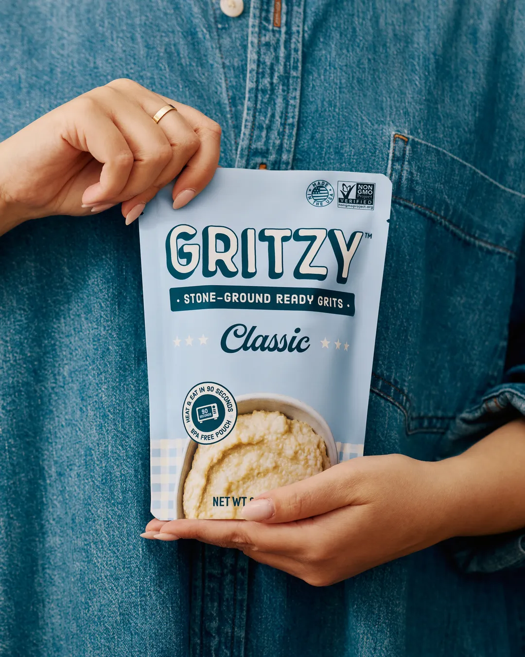 Gritzy Classic Stone-Ground Heat & Eat Grits, 8.3 oz Pouches, 6-Pack