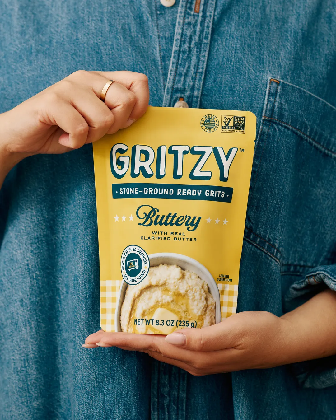 Gritzy Buttery Stone-Ground Heat & Eat Grits, 8.3 oz Pouches, 6-Pack