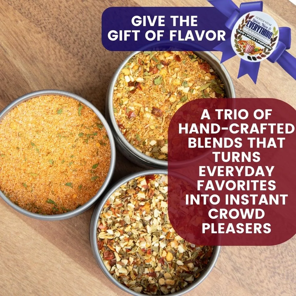 Spice, Nice & Everything Seasonings: Taco, Pizza, Popcorn | Gift Pack Set of 3