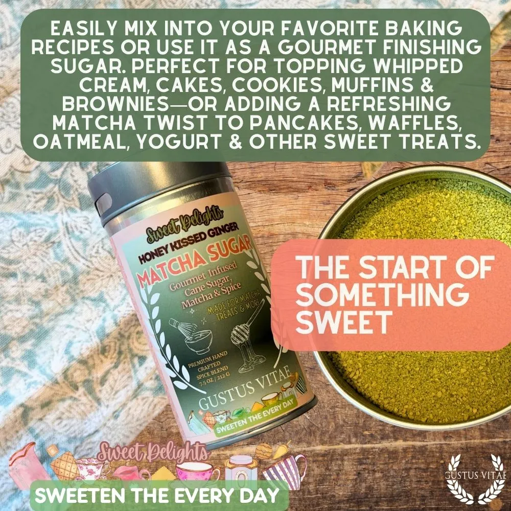 Honey Kissed Matcha Ginger Sugar | Sweet Delights Gourmet Sugar, Matcha & Spice